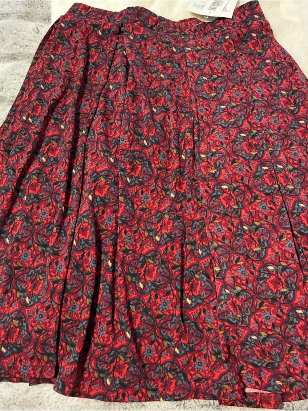 LuLaRoe Red Floral Circle Skirt with Multicolor Accents